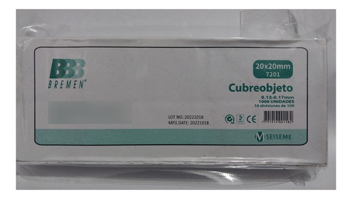 Cubreobjeto De Vidrio 20 X 20mm Microscopio Bremen X 1000 Ud
