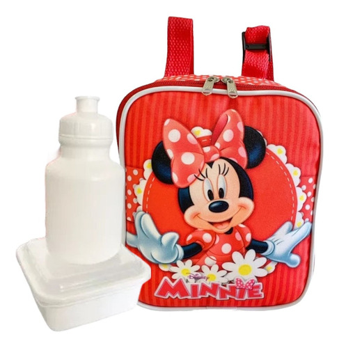 Lancheira Térmica Escolar  Minnie Mouse Rosa Alças Potes F5