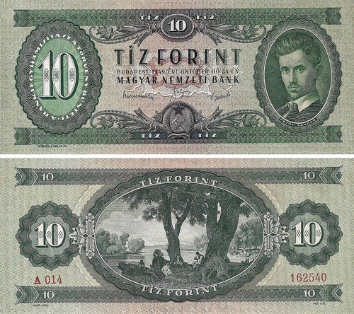 Grr-billete Hungría 10 Forint 1969-75, Poeta Sándor Petofi