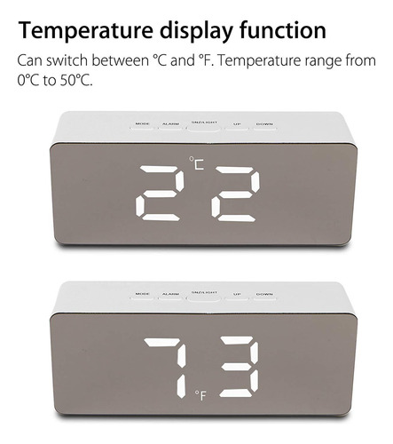 Reloj Despertador Con Espejo Multifuncional, Pantalla Led Di