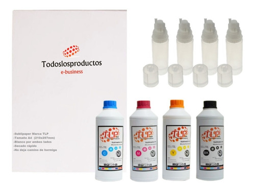 Imagen 3 de 10 de Kit 4 Tintas Premium Tlp 100ml Sublimación Papel A4 Botellas