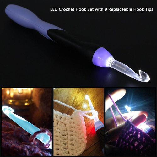 P Juego De Gancho De Ganchillo Con Luz Usb Recargable