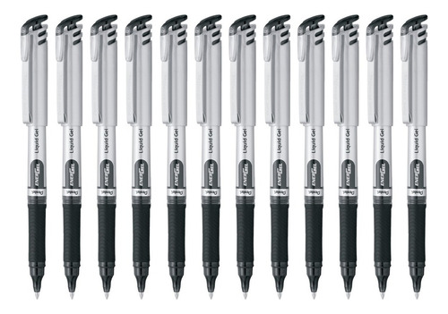 Bolígrafos Pentel Energel Bl17 Tinta Gel Líquida 0.7 Mm 12 U Tinta Negro Exterior Plateado