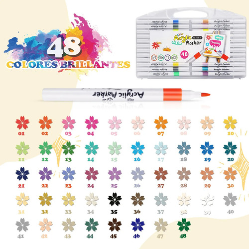 Rotulador Acrílico Con Punta De Pincel De 48 Colores