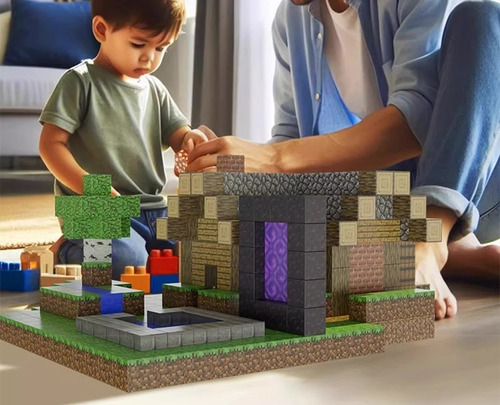 Set De Bloques Magnéticos Minecraft 64 Pzs + Figuras + Bolsa 64 Minecraft