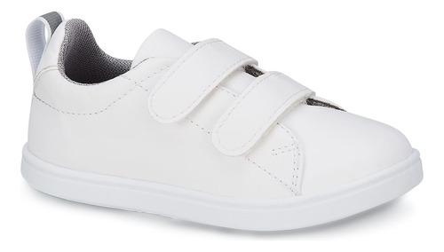 Tenis Sneakers School Ajuste Velcro Niños Blanco