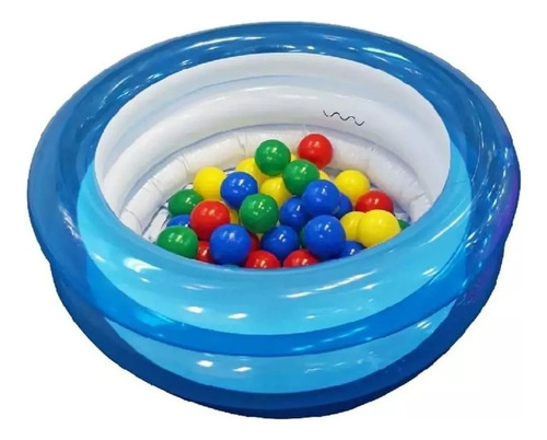 Pelotero Inflable 3 Anillos Infantil 50 Pelotas Int 1723 Color Azul