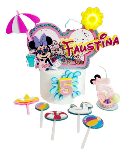 Adorno De Torta 3d + Vela Personalizada - Minnie Mouse Pool
