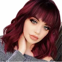 Comprar Remy Aeki Short Wavy Bob Wig Con Bangs Curly Hombro 6j21n