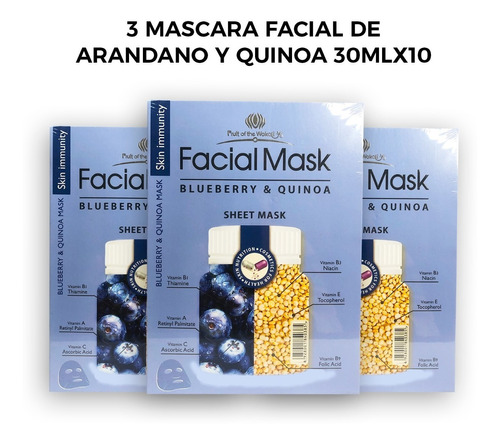 3 Mascara Facial De Arandano Y Quinoa 30mlx10 Piezas.