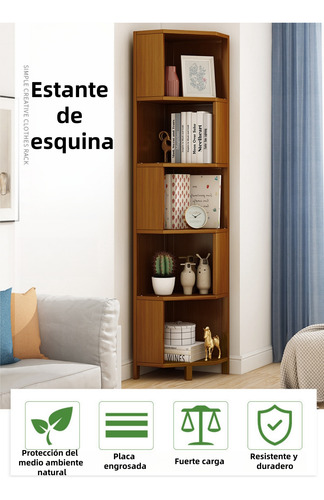 Librero Esquinero Minimalista 5 Niveles De Calidad Bambú