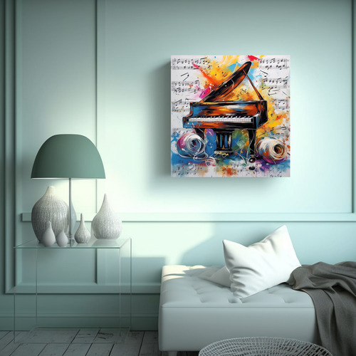 60x60cm Lienzo Moderno Alegre Pintura Música Bastidor Mader