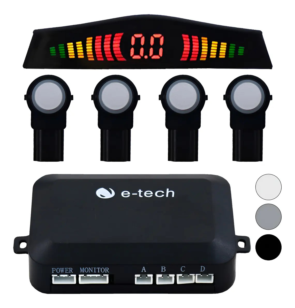 Kit Sensor de Estacionamento E-Tech Embutido Prateado com Tela Digital