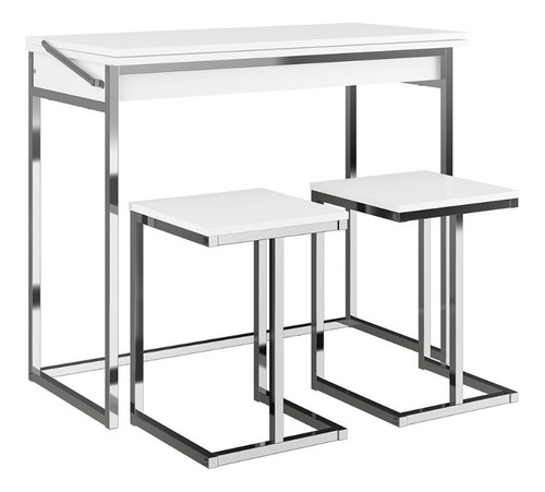 Mesa Extensible + 2 Taburetes Home Design Blanco Cromado