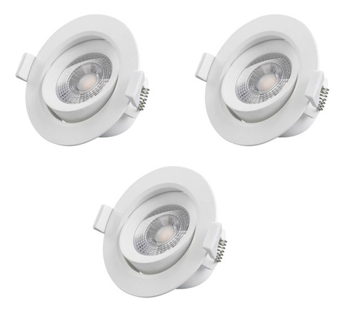 Pack X3 Foco Led Embutido Redondo Aro Móvil 7w 220v Luz Fria