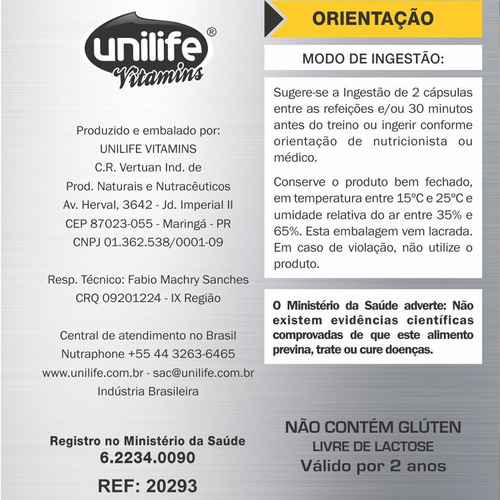 L-glutamine 1000mg - 120 Cápsulas - Unilife