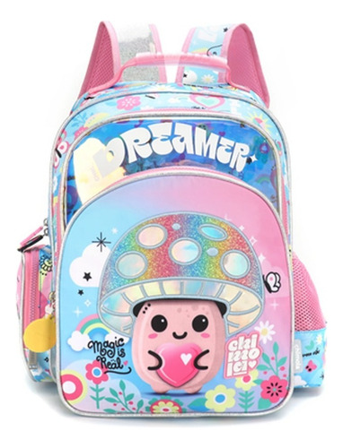 Mochila Infantil Espalda 16 Chimola Honguito Bt15 Color Rosa Diseño de la tela Rayado