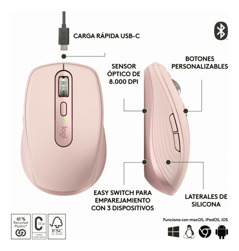 Logitech Mx Anywhere 3s Compact Mouse Inalámbrico,