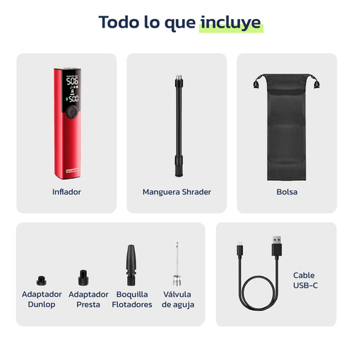 Compresor De Aire Portátil Woowind Inflador Rojo
