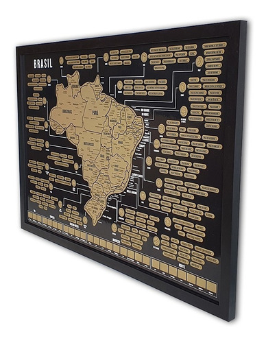 Quadro Mapa Do Brasil De Raspar Raspadinha Grande C/ Moldura