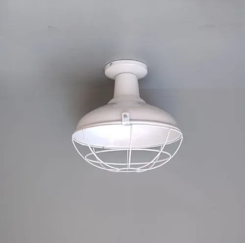 Aplique Plafón Techo Pantalla Galponera Ø25 C/ Reja Blanco