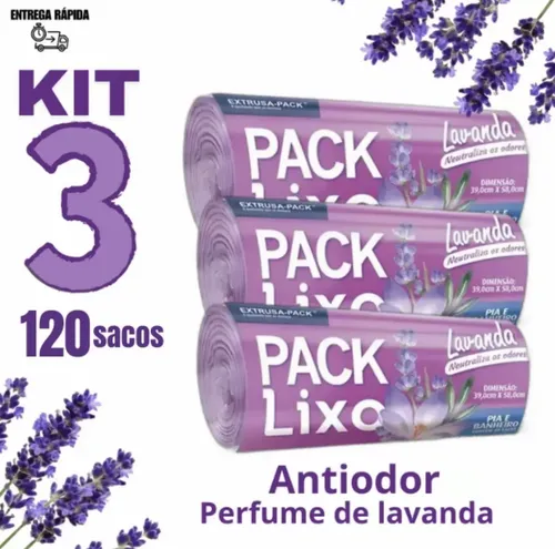 Kit 3 Sacos Para Lixo 34x38cm Pia Banheiro Lavanda 120 Un