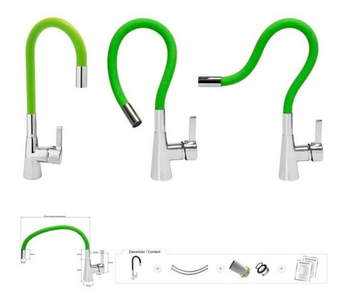 Llave Monomando Taumm Lavaplato Cuello Flexible Verde