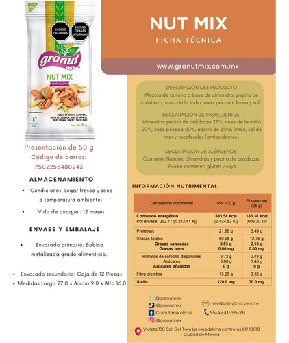 Mix De Nueces Horneadas - Granut Mix - Nut Mix 50g - 12 Pz
