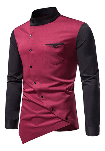 Playera Casual De Manga Larga Con Botones Y Cuello Alto Para