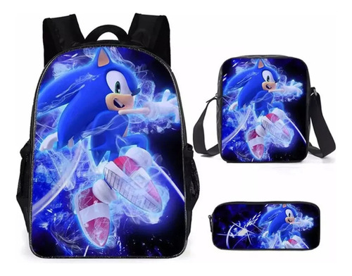 Mochila Sonic De 3 Piezas De Dibujos Animados Kinder Bolsa D