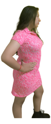 Vestido Juvenil Con Botones Estampado Floreado Campana Rosa