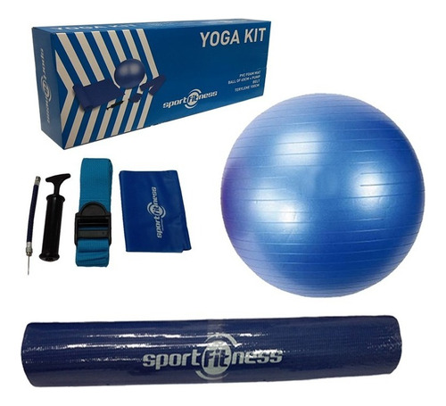 Kit Pilates Yoga Sportfitness Balon Colchoneta Terapias Gym Color Azul