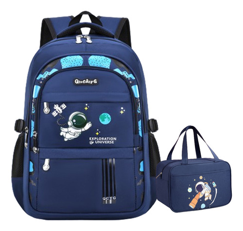 Kit Escolar Mochila Ortopédica Estuche Fiambrera Astronauta