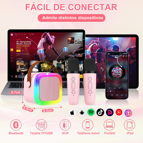 Anpro Karaoke para niños con 2 Wireless Micrófonos 5.3 Bluetooth Version Apto para Niños y Niñas de 3 A 12 años Anpro-klok-01 Rosa