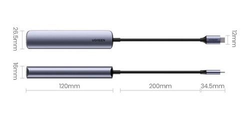 Imagem 3 de 9 de Hub Ugreen 5 Em 1 Multi Portas Tipo C Usb 3.0 + Hdmi 20197