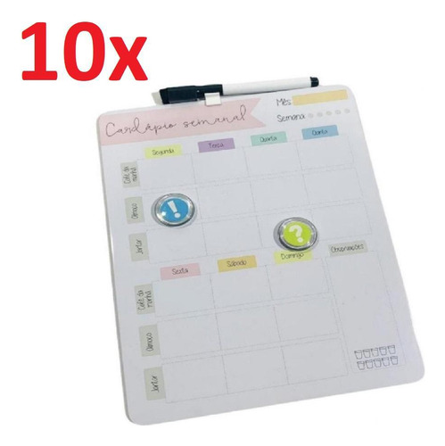 Kit 10 Lousa Cardapio Dieta Semanal Magnética Planner