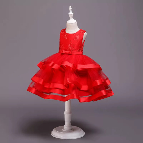 Vestido Bordado Sin Mangas De Múltiples Capas Para Niñas