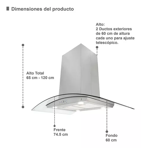 Campana extractora 80cm, empotrable, acero inoxidable, Foset