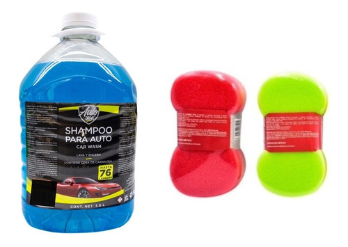 Kit Shampoo De Autos 3.8lts Y 2 Esponja Para Lavar Auto