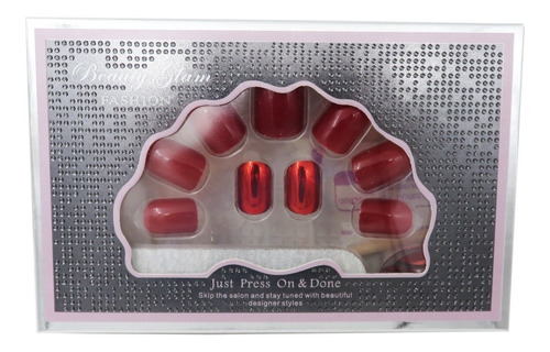 Caja Con 28 Piezas Uñas Postizas Decoradas Rojo Tornasol