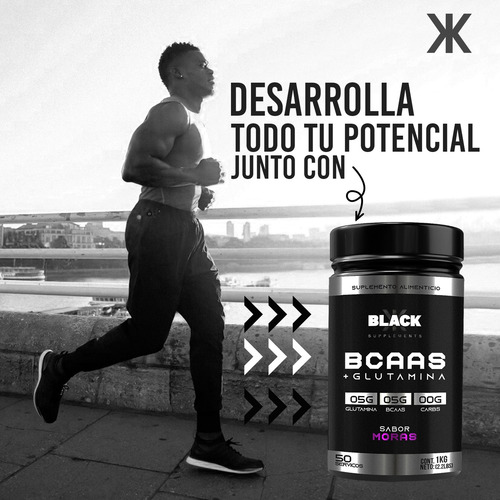 Black Supplements Aminoácidos Bcaas + Glutamina 1kg Moras