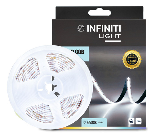 Fita Led Cob 10w/m 320 Leds/m 5m 8mm Alto Brilho Perfil Luz Branco-frio
