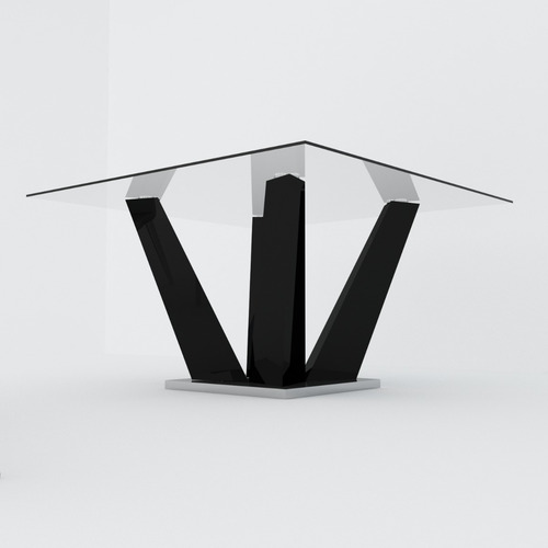 Mesa De Comedor Base De Acero Inoxidable Vidrio 10mm Tapa Transparente