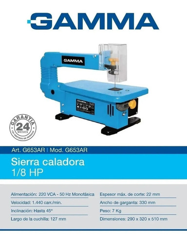 Sierra Caladora De Banco Gamma Ingletadora 1/8 Hp 1440 Rpm