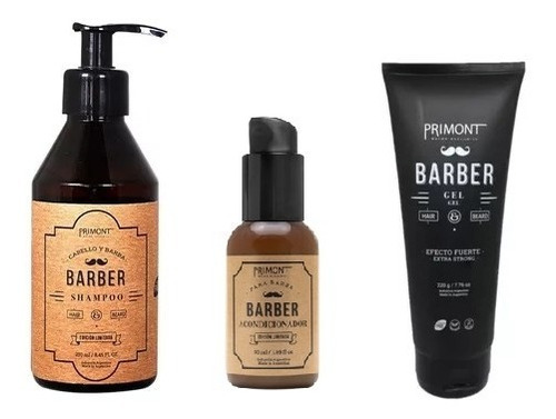 Kit Barba Y Pelo Shampoo Acondicionador Gel Primont Barber