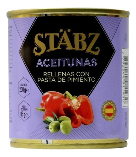 Aceitunas Rellenas Con Pasta De Pimiento Stabz 200 Gr.