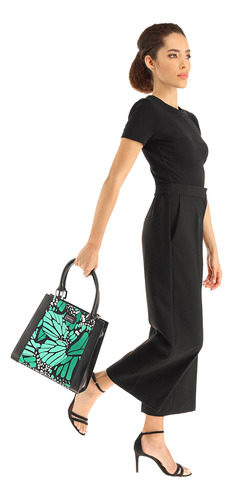Bolsa Yaab Pineda Covalin Diseño Mariposa Macro Color Verde Esmeralda