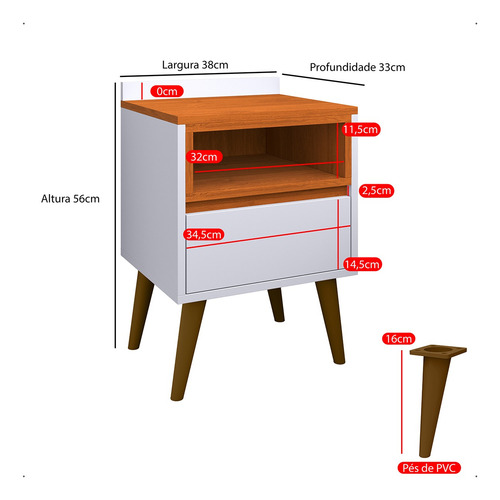 Mesa De Cabeceira Luxo Borcelle - Quarto Melissa Mdp Brilhante Branco/cedro