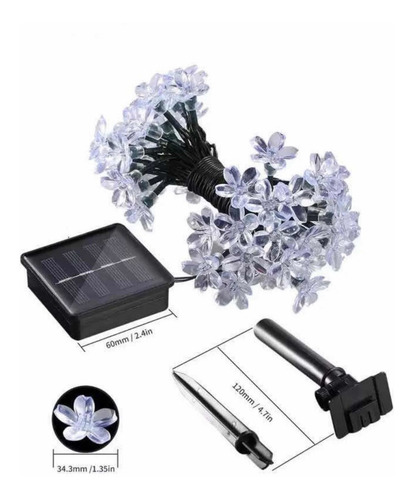 Imagen 4 de 4 de Guirnalda 50led Luz Panel Solar Flor Cerezo 7m Exterior Deco