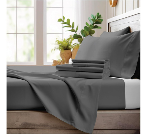 Juego De Sabanas California King Bambu Color Gris Oscuro